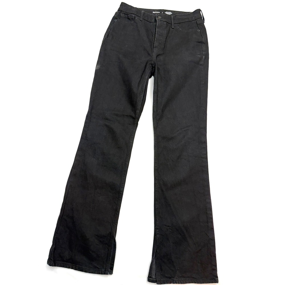 OLD NAVY Womens 6 Black Extra High Rise Kicker Boot Cut Slit Jeans N13